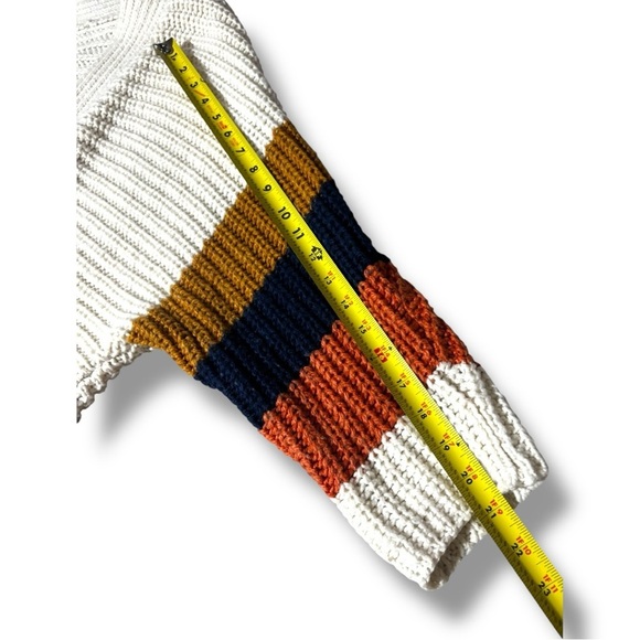 BB Dakota Cream/Navy/Orange Dolman Sleeve Open Front Women's Relaxed Cardigan - Picture 11 of 16